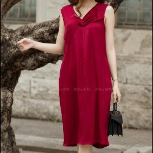 NWT Jen & Son Red Silk Bow Dress size S